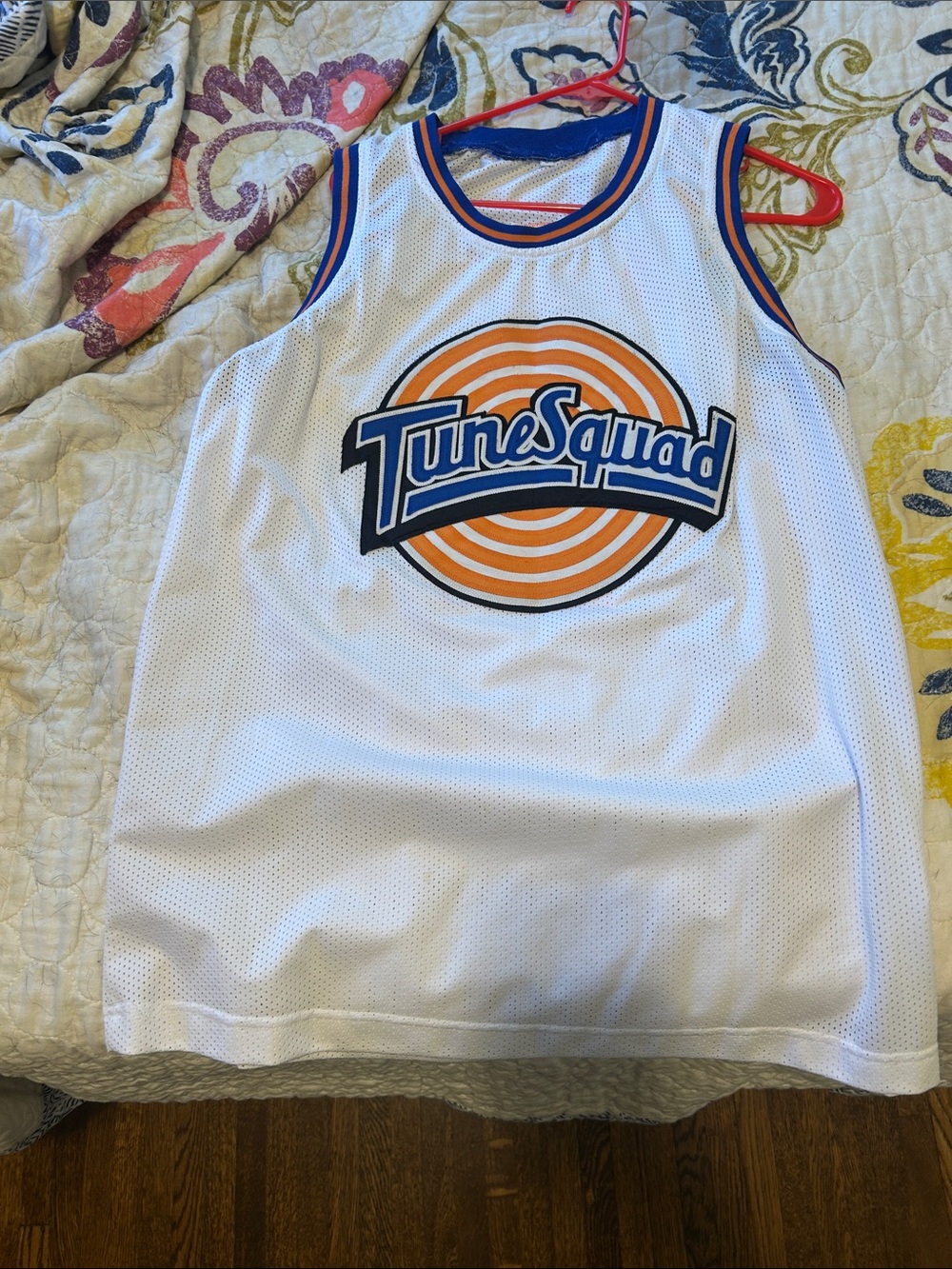 AFF White Mesh Basketball Jersey with Orange and Blue Tune Squad Logo